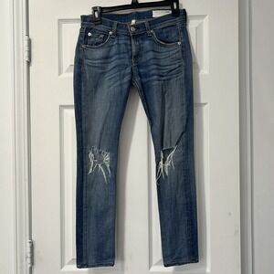 Rag & Bone Jean Women's Blue Distressed Knee Skinny Fit Denim Jeans‎ Size 25 EUC